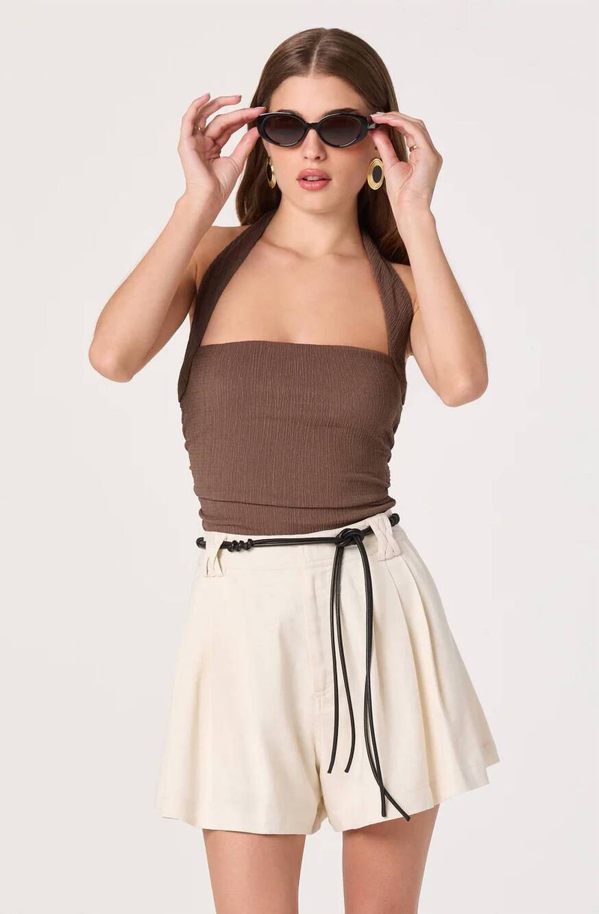 NEW ASTR atherton pleated high-rise shorts in bone